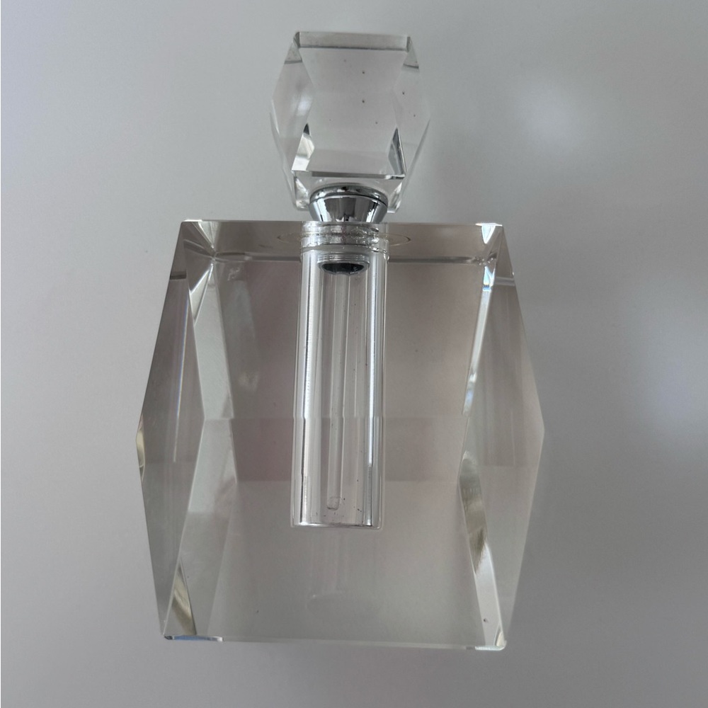 Empty Oleg Cassini Crystal Perfume Bottle with Glass Dauber, Geometric Shape